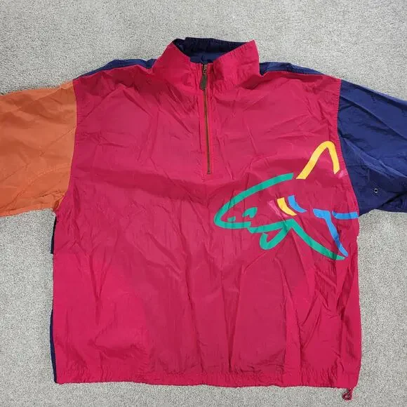 VTG Reebok Greg Norman Golf Windbreaker Mens XL Colorblock Vented Graphic Shark